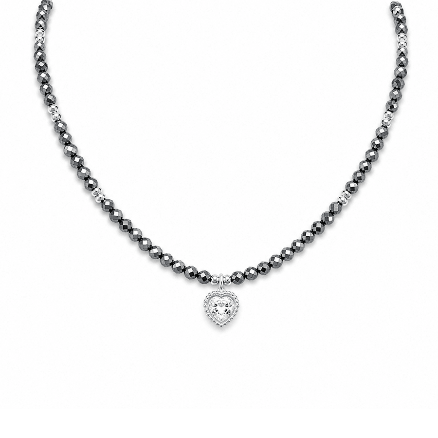 Collier perles térahertz japonais femme pendentif cœur zircon argent 925 LOVE & TROUBLE – bijoux fait main en argent 925 | Pitch & Néo