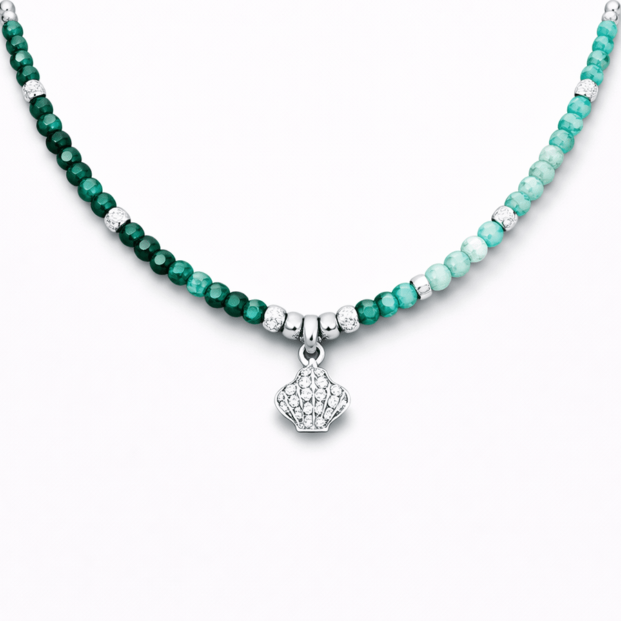 Collier perles tourmaline bleu verte dégradée femme pendentif coquillage zircon argent 925 I’M NOT AVAILABLE FOR BASIC – bijoux fait main en argent 925 | Pitch & Néo