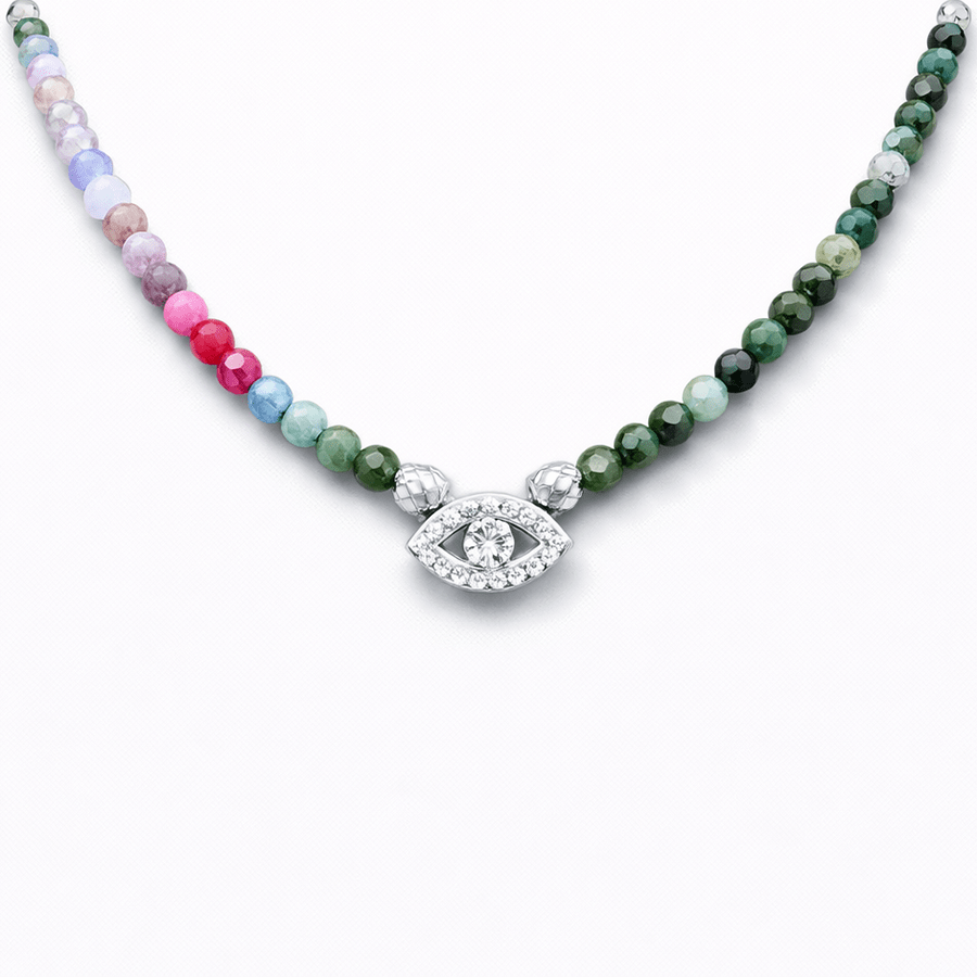 Collier perles tourmaline multicolore dégradée femme pendentif œil zircon argent 925 BLUSH & BAD IDEAS – bijoux fait main en argent 925 | Pitch & Néo