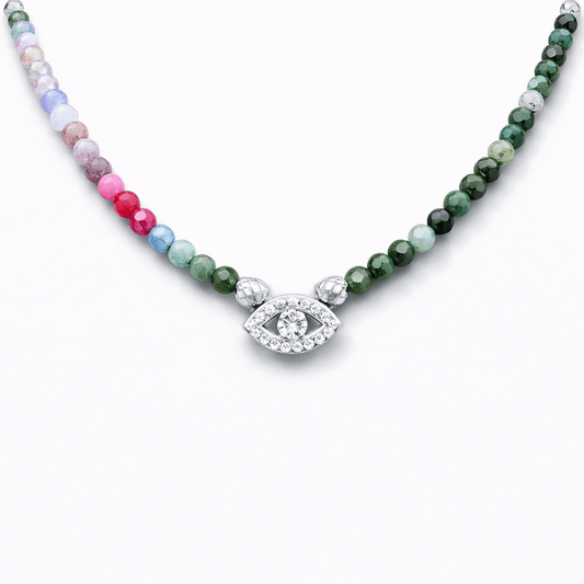 Collier perles tourmaline multicolore dégradée femme pendentif œil zircon argent 925 BLUSH & BAD IDEAS – bijoux fait main en argent 925 | Pitch & Néo