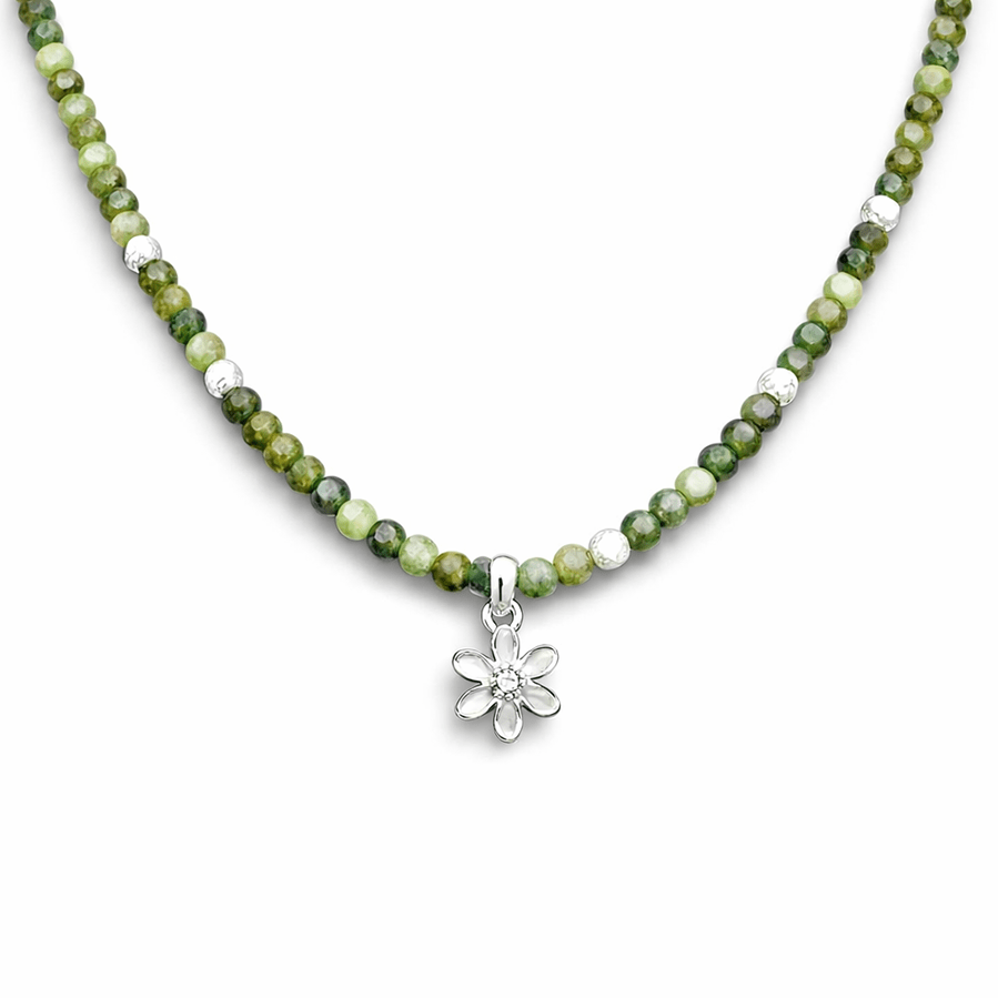 Collier perles tourmaline verte dégradée femme pendentif fleur zircon argent 925 GREEN IS A MOOD, HONEY! – bijoux fait main en argent 925 | Pitch & Néo