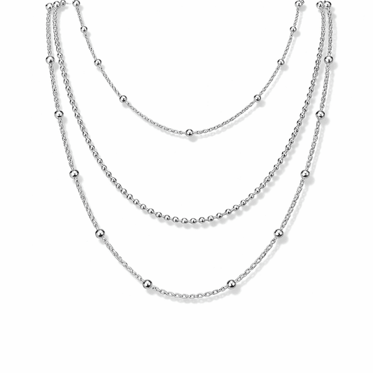 Collier triple rang chaînes boules facettées scintillantes et chaînes forçat alterné de boules femme argent 925 MORE IS NOT ENOUGH – bijoux fait main en argent 925 | Pitch & Néo