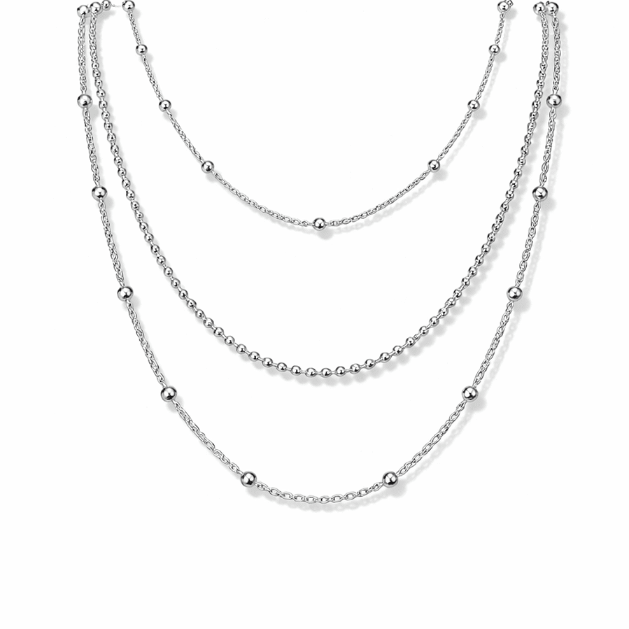 Collier triple rang femme argent 925 – MORE IS NOT ENOUGH, chaînes boules facettées scintillantes et chaînes forçat – bijoux fait main en argent 925 | Pitch & Néo