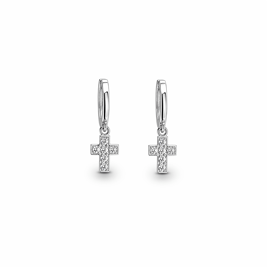 Créoles pendentif croix zircon femme argent 925 — AMEN, I SHINE – bijoux fait main en argent 925 | Pitch & Néo