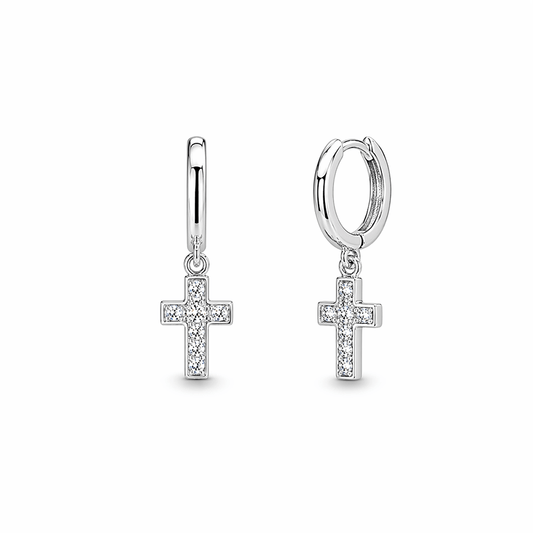 Créoles pendentif croix zircon femme argent 925 — AMEN, I SHINE – bijoux fait main en argent 925 | Pitch & Néo