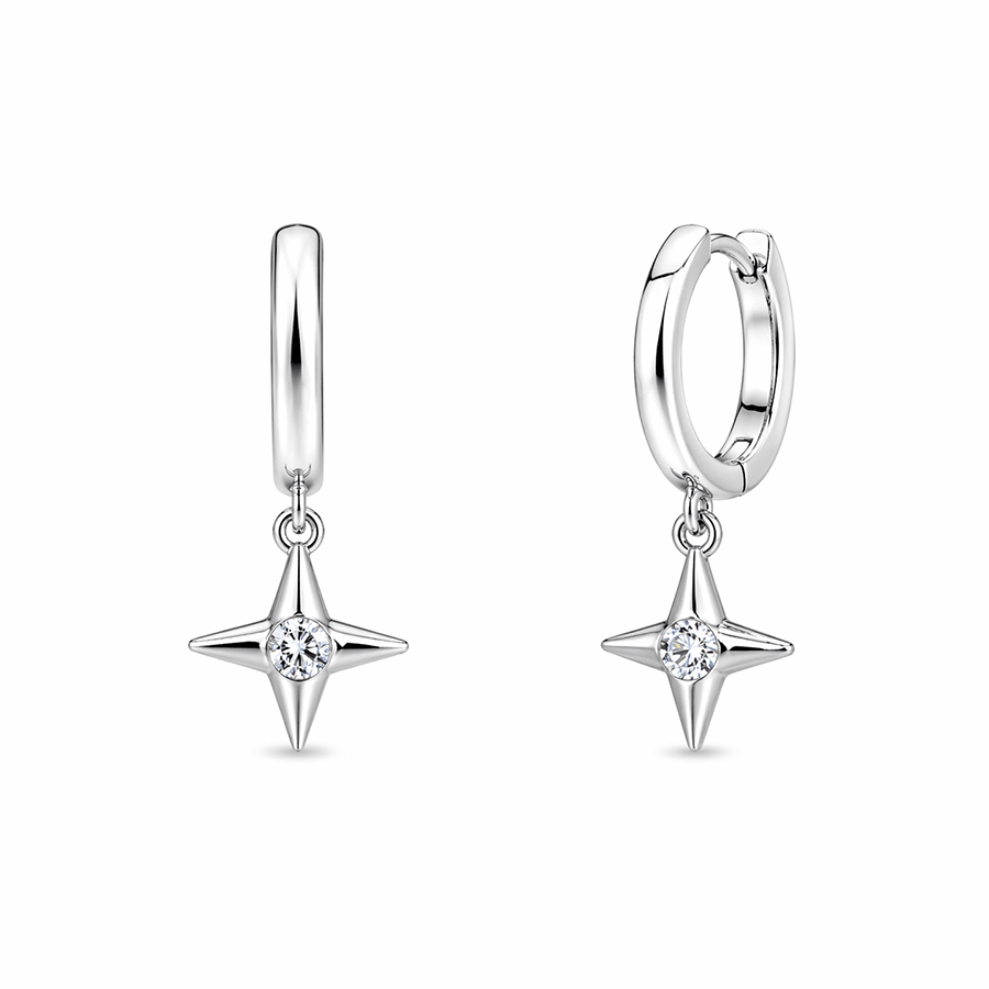 Créoles pendentif étoile polaire zircon argent 925 femme STAR STRUCK, BABY – bijoux fait main en argent 925 | Pitch & Néo