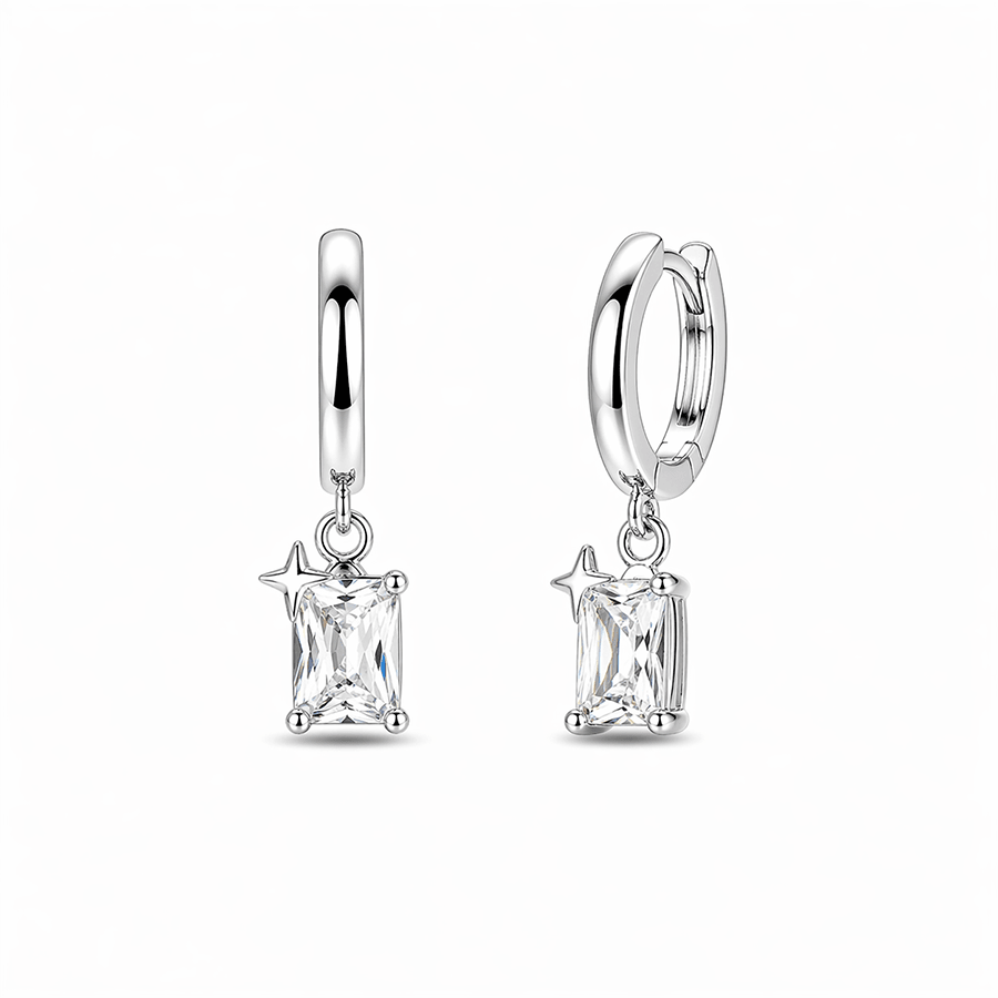 Créoles pendentif rectangle zircon étoile femme argent 925 — DROP IT BABY, FOXIE – bijoux fait main en argent 925 | Pitch & Néo