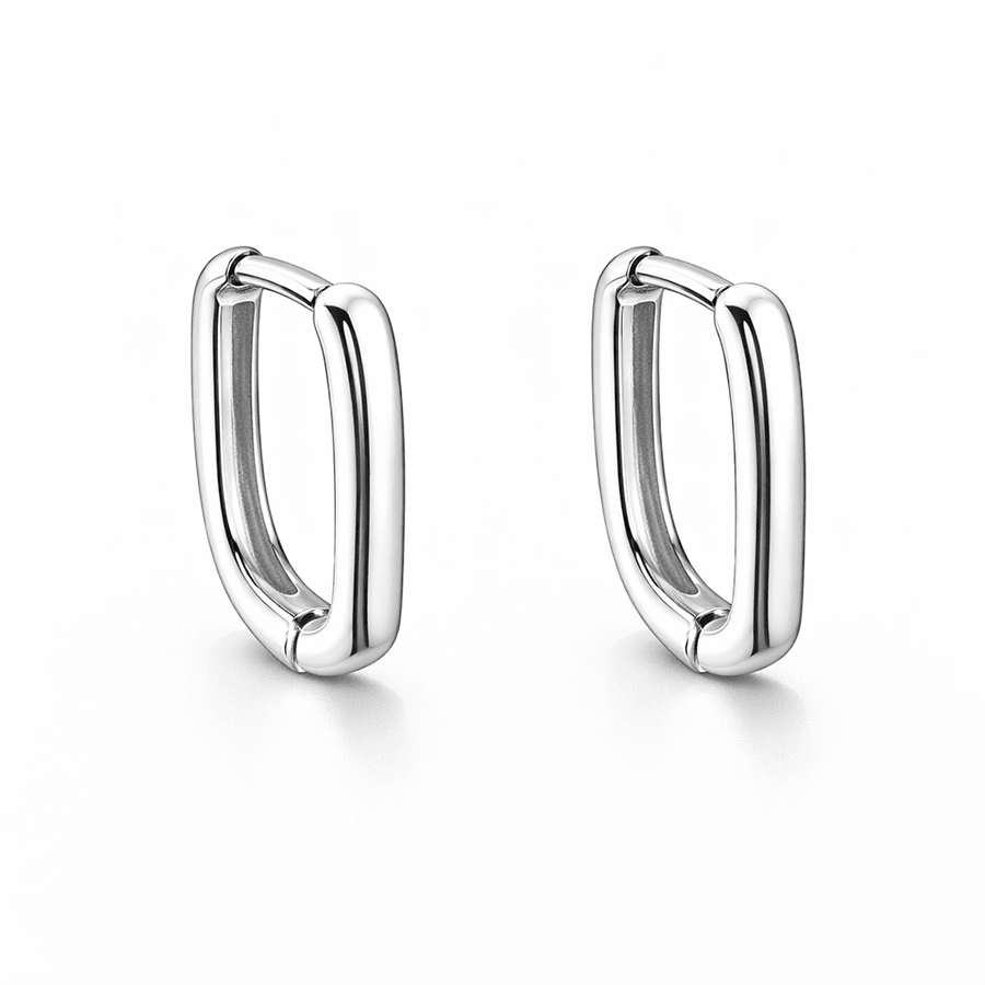 Créoles rectangle femme argent 925 STEEL KISS – bijoux fait main en argent 925 | Pitch & Néo