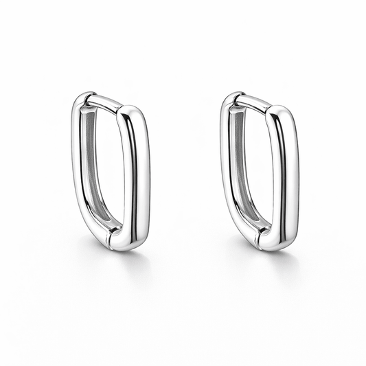 Créoles rectangle femme argent 925 STEEL KISS – bijoux fait main en argent 925 | Pitch & Néo