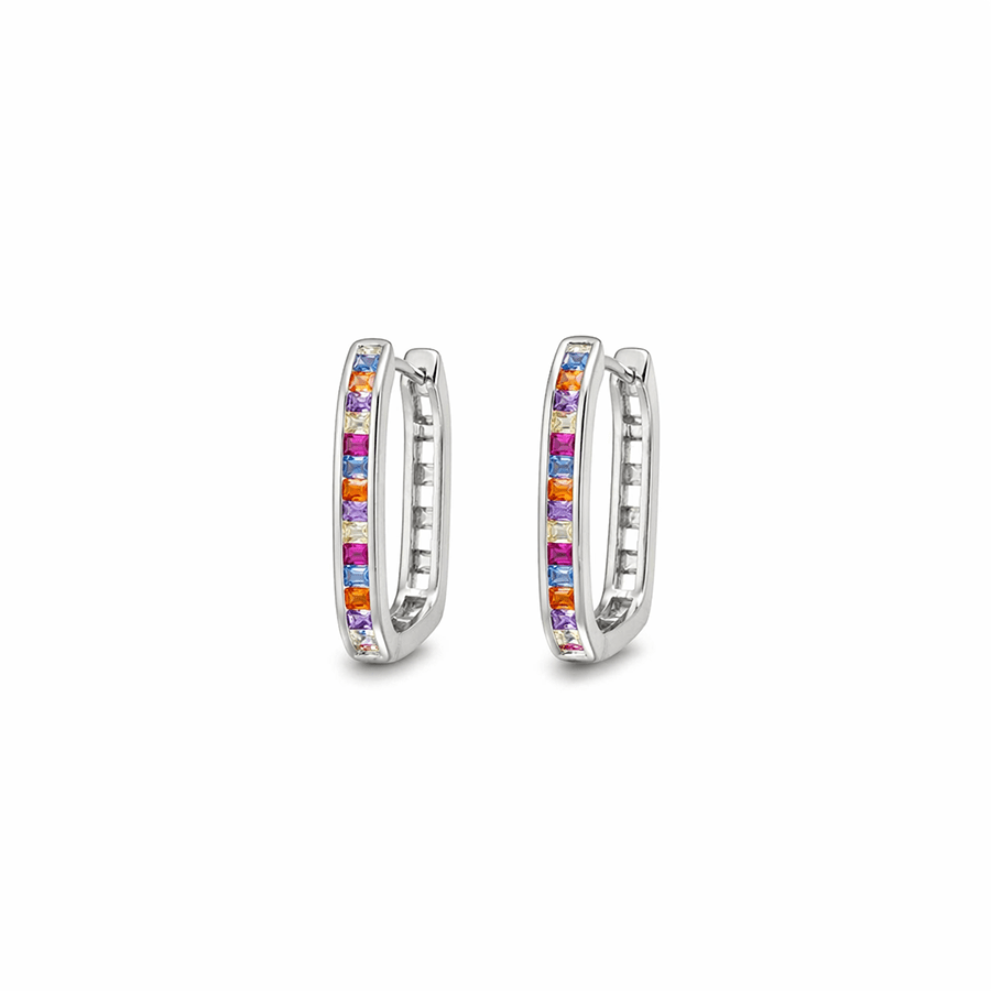 Créoles rectangulaires zircon multicolore femme argent 925 — SUGAR HANGOVER – bijoux fait main en argent 925 | Pitch & Néo