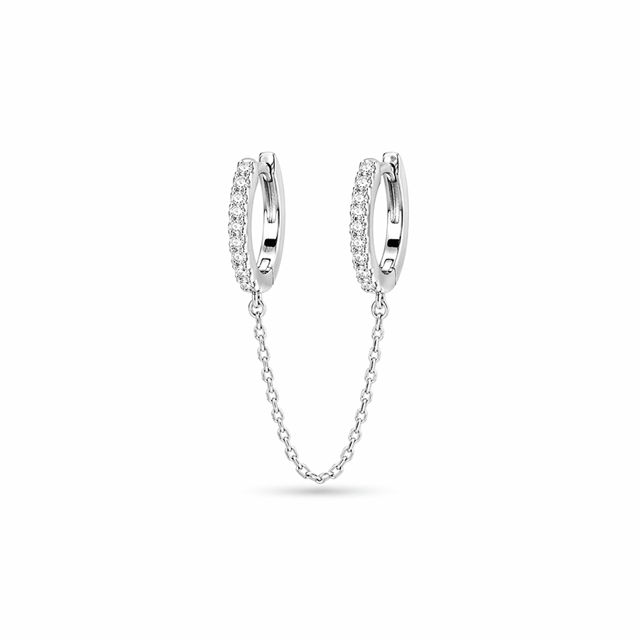 Double créoles zircon chaîne argent 925 femme CHAIN REACTION – bijoux fait main en argent 925 | Pitch & Néo