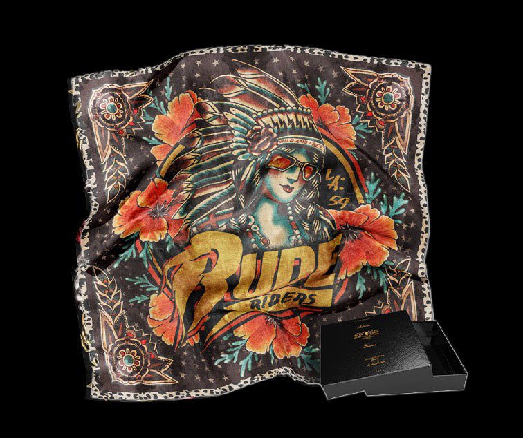 FOULARD RUDE RIDER® UNISEXE MODÉLE BLACK INDIAN – bijoux fait main en argent 925 | Pitch & Néo