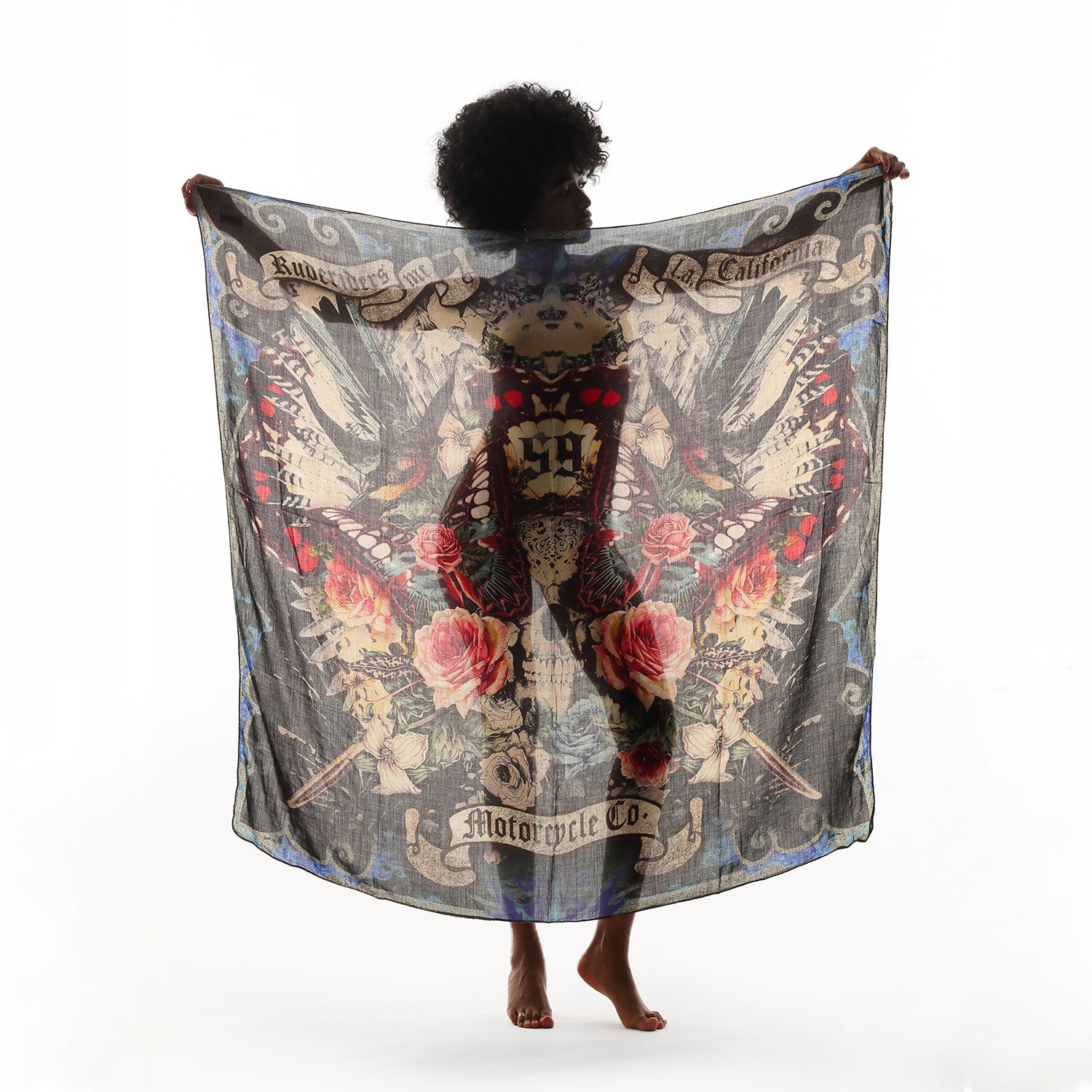 FOULARD RUDE RIDERS® UNISEXE MODÉLE SKULL AND ROSES – bijoux fait main en argent 925 | Pitch & Néo