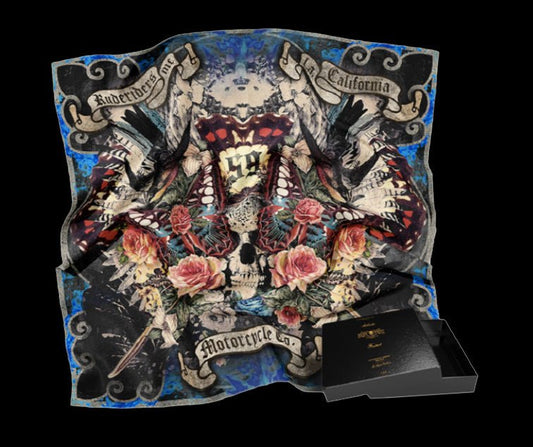 FOULARD RUDE RIDERS® UNISEXE MODÉLE SKULL AND ROSES – bijoux fait main en argent 925 | Pitch & Néo