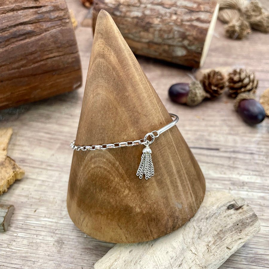 FRINGE BRACELET DEMI - JONC AVEC CHAÎNE VÉNITIENNE ET PENDENTIF POMPON EN ARGENT 925 – bijoux fait main en argent 925 | Pitch & Néo