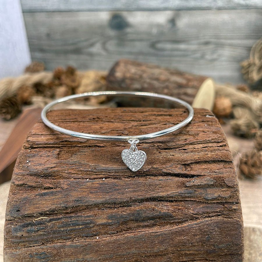 HEART OF ICE BRACELET JONC AVEC PENDENTIF CŒUR PAVÉ DE ZIRCONS EN ARGENT 925 – bijoux fait main en argent 925 | Pitch & Néo