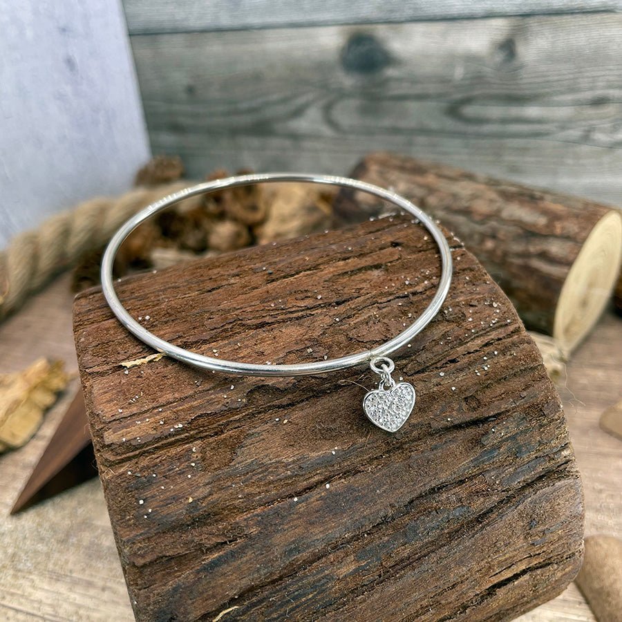 HEART OF ICE BRACELET JONC AVEC PENDENTIF CŒUR PAVÉ DE ZIRCONS EN ARGENT 925 – bijoux fait main en argent 925 | Pitch & Néo