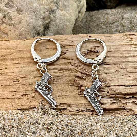 HEATER BOUCLES D'OREILLES CRÈOLES AVEC PENDENTIFS PISTOLETS BERETTA EN ARGENT 925 – bijoux fait main en argent 925 | Pitch & Néo