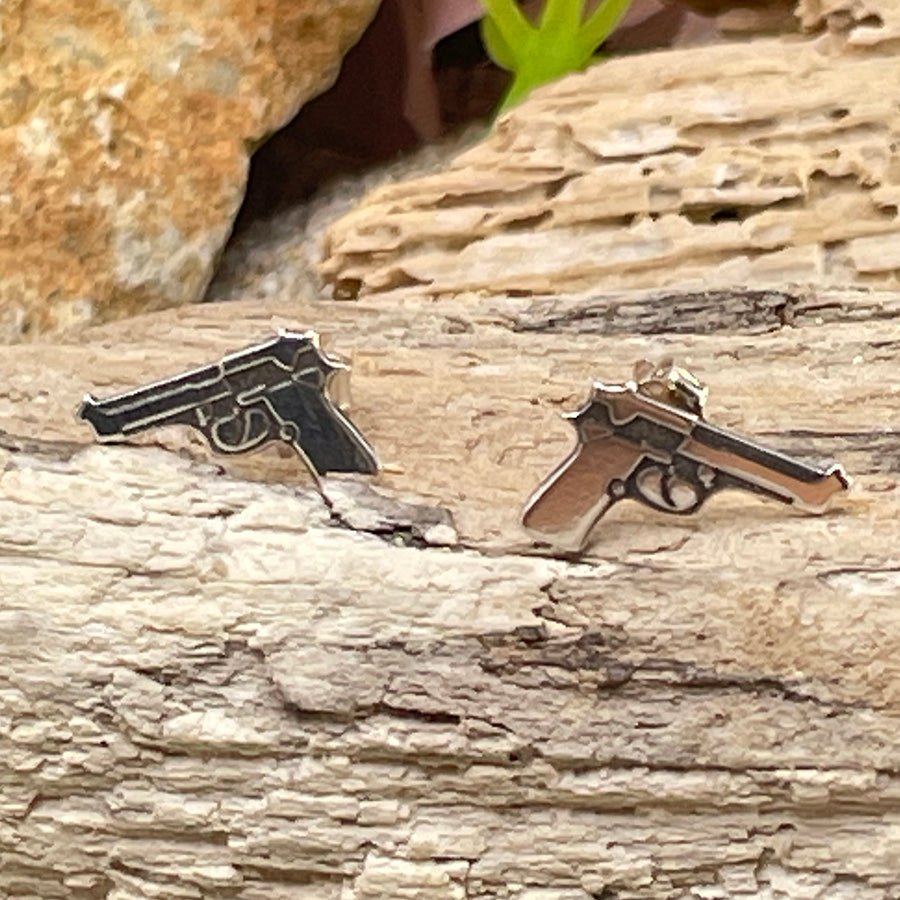 MY BABY SHOT ME DOWN BOUCLES D'OREILLES REVOLVER UNISEXE EN ARGENT 925 – bijoux fait main en argent 925 | Pitch & Néo