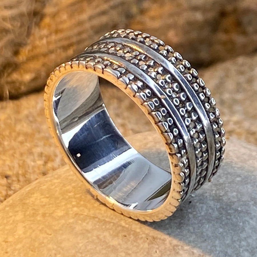 Bague anneau large femme argent 925 OWN ME, GLITTER BRAT – motif perlé – bijoux fait main en argent 925 | Pitch & Néo